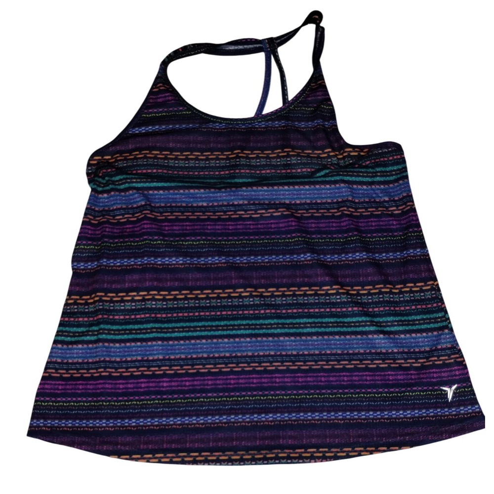 Old Navy Active Tank Top Athletic Racerback Go-Dry Striped Purple Blue M